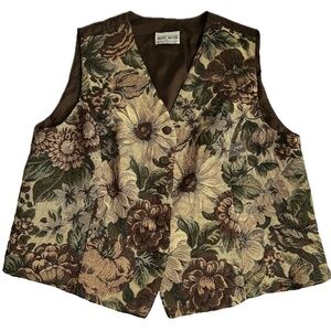 Tapestry VEST Floral Button Up Cottagecore Grandmacore Fall Size 4X Vintage